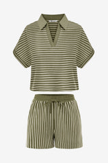 Womens Army Green Striped 2 Piece Sets | CicyBell
