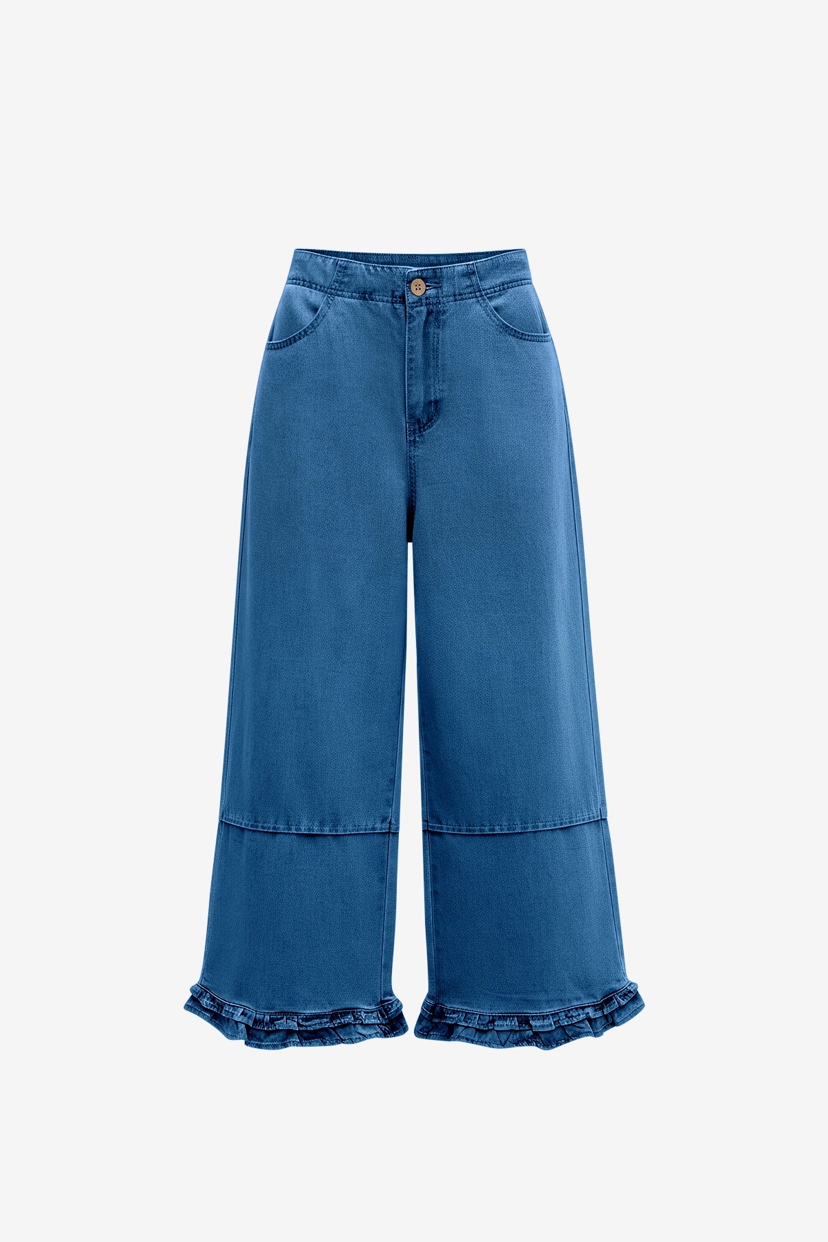 Womens Blue Ruffle Wide Leg Jeans | CicyBell