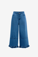 Womens Blue Ruffle Wide Leg Jeans | CicyBell