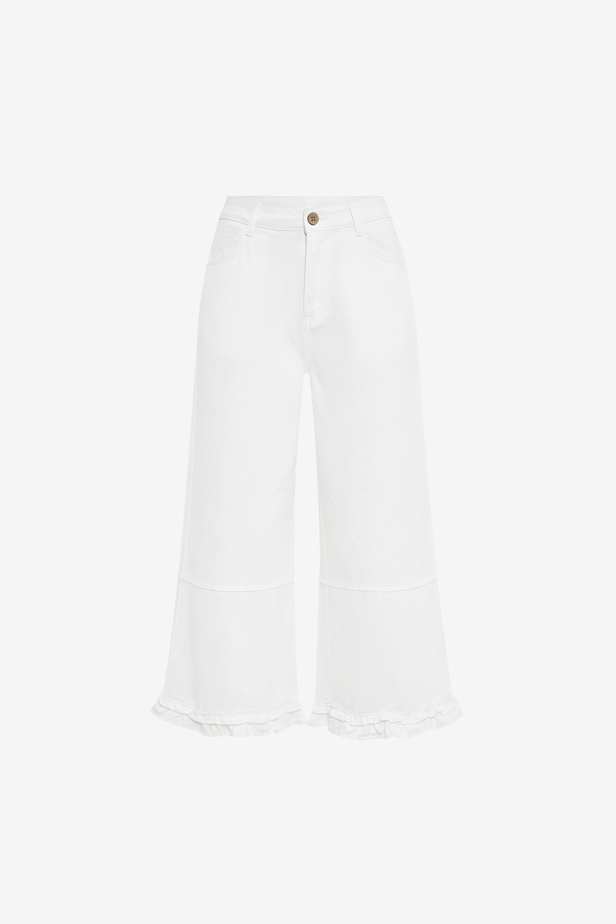 Womens White Ruffle Wide Leg Jeans | CicyBell