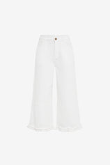 Womens White Ruffle Wide Leg Jeans | CicyBell