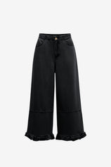 Womens  Black Ruffle Wide Leg Jeans | CicyBell