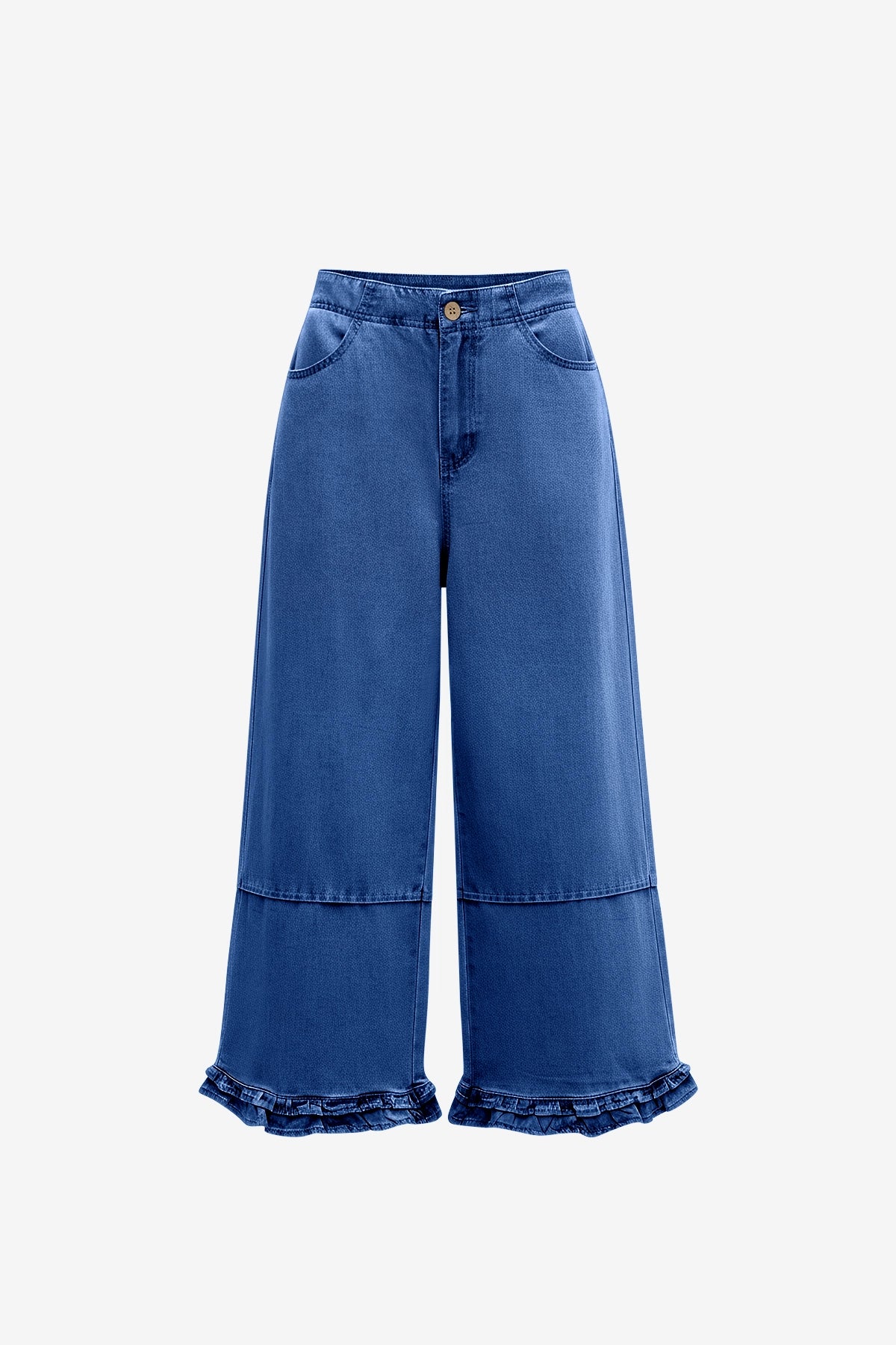 Womens Dark Blue Ruffle Wide Leg Jeans | CicyBell