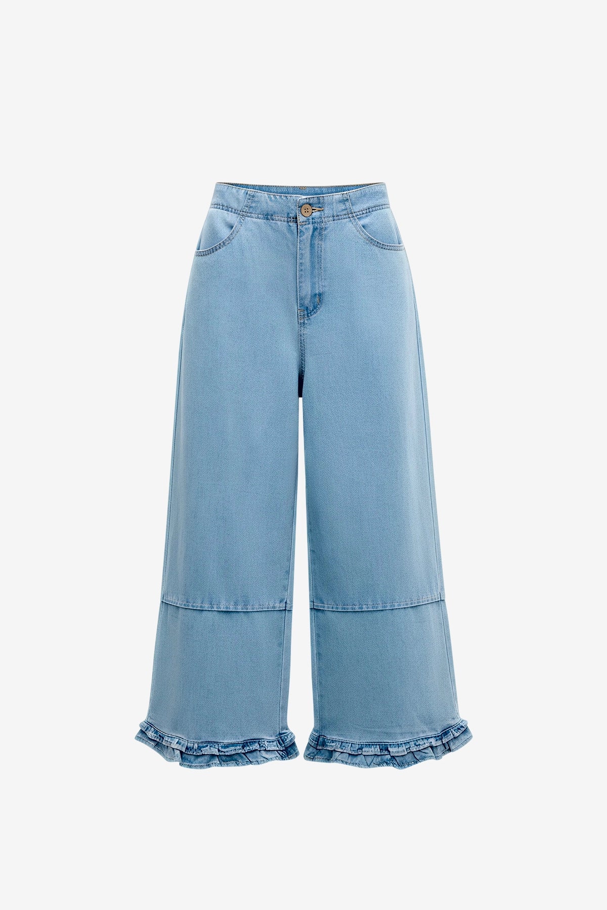 Womens Light Blue Ruffle Wide Leg Jeans | CicyBell