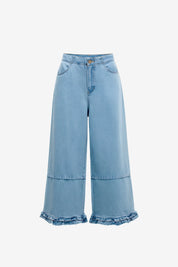Womens Light Blue Ruffle Wide Leg Jeans | CicyBell