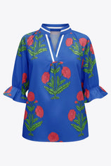 Womens Royal Blue Boho Floral Blouses 2