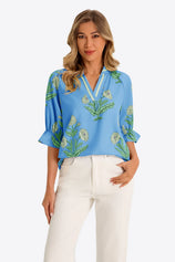 Womens Blue Boho Floral Blouses 1