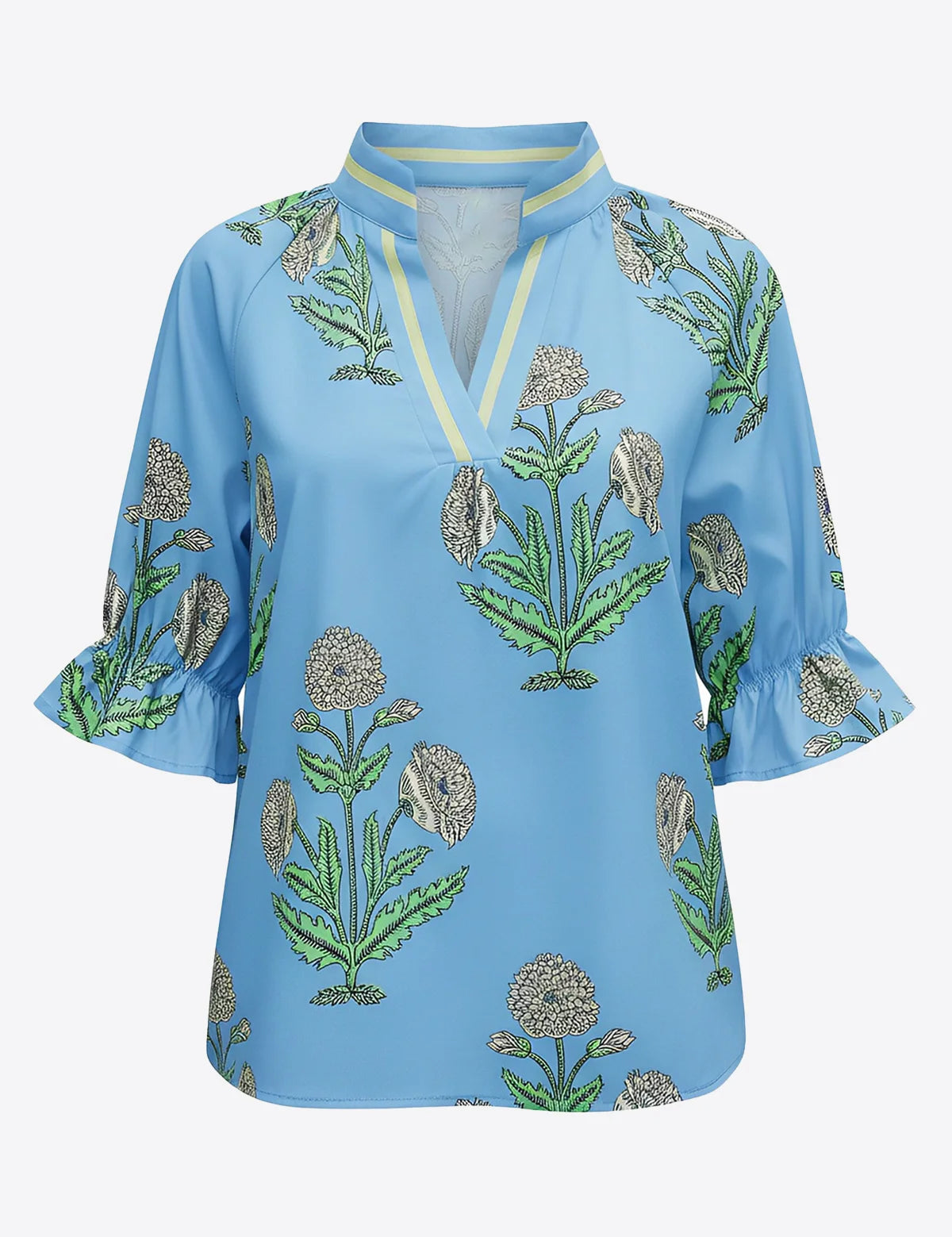 Womens Blue Boho Floral Blouses 2