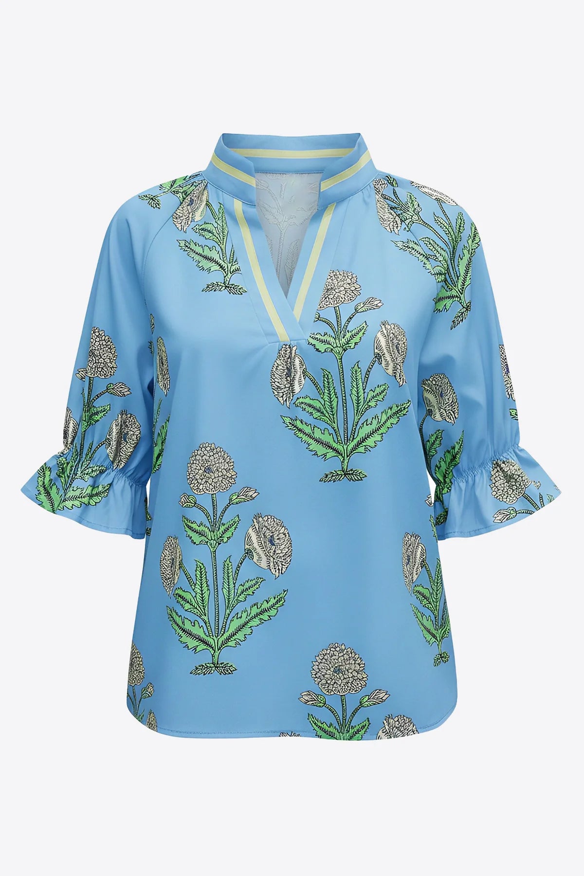 Womens Blue Boho Floral Blouses 2