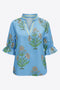 Womens Blue Boho Floral Blouses 2