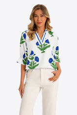 Womens White Boho Floral Blouses 1
