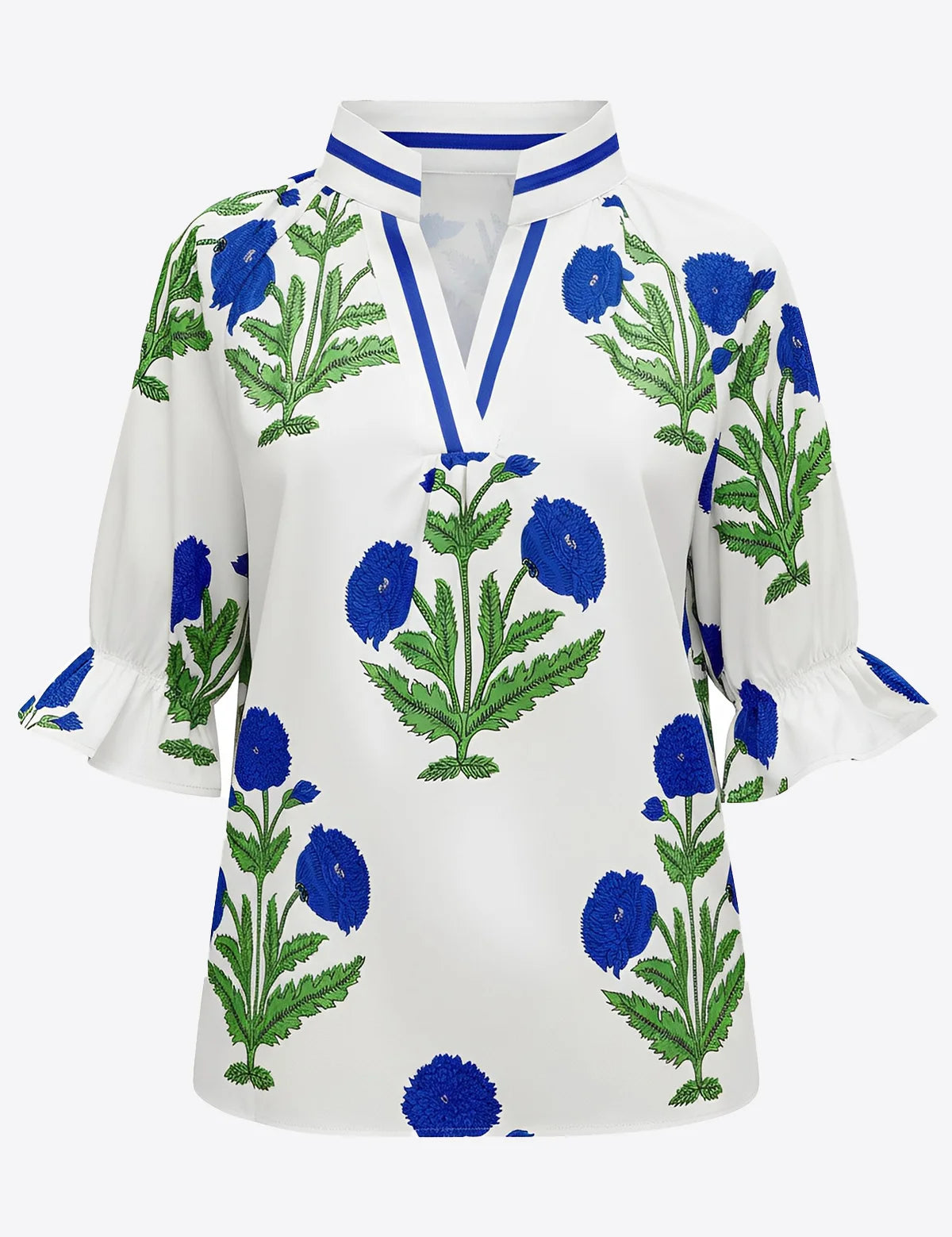 Womens White Boho Floral Blouses 2