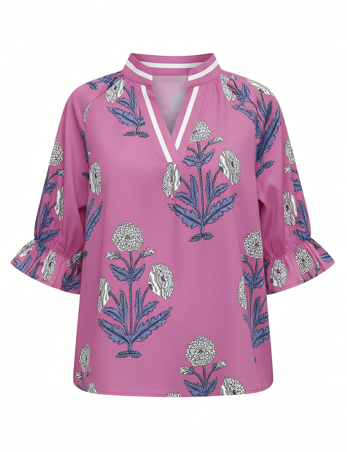 Womens Pink Boho Floral Blouses 2