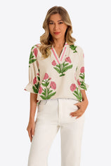 Womens Beige Boho Floral Blouses 1