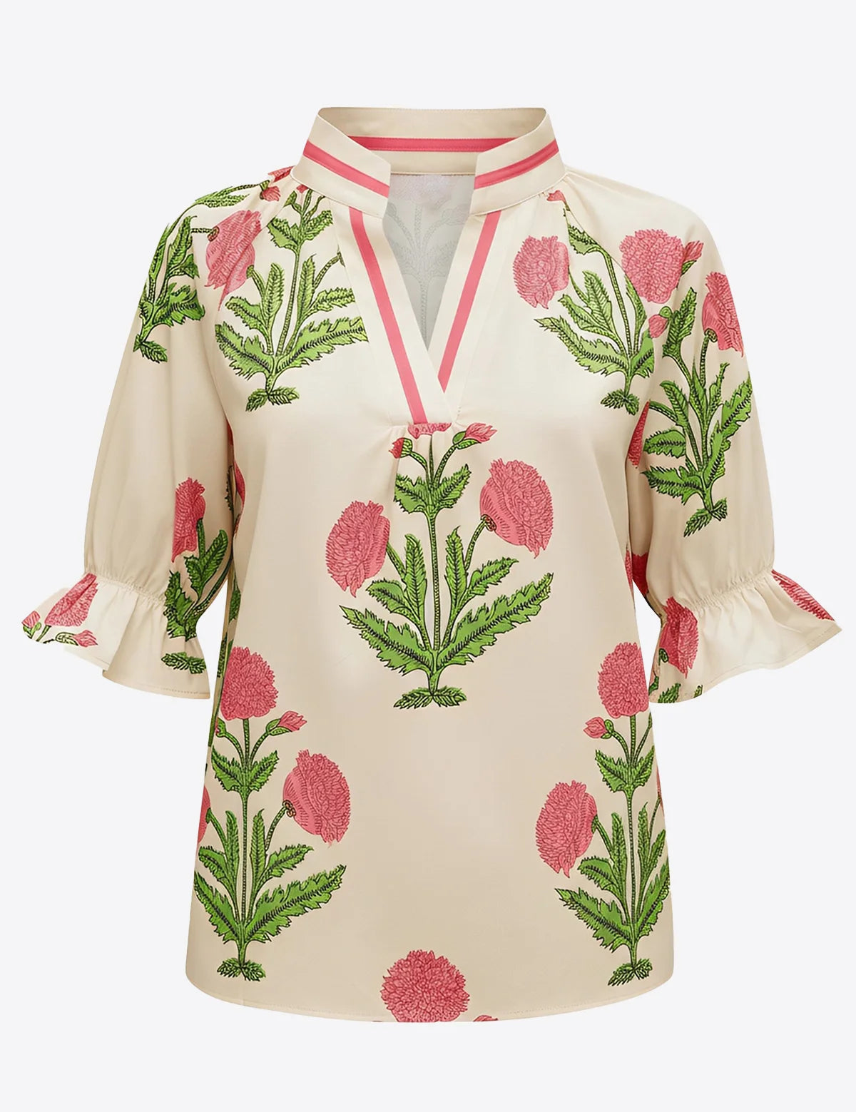 Womens Beige Boho Floral Blouses 2