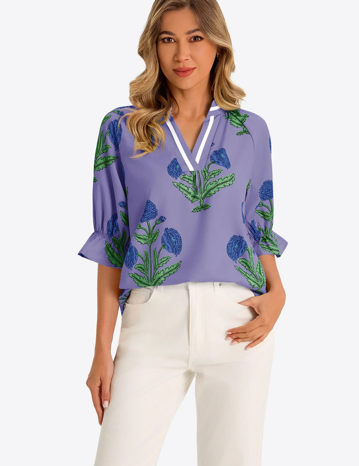 Womens Purple Boho Floral Blouses 1