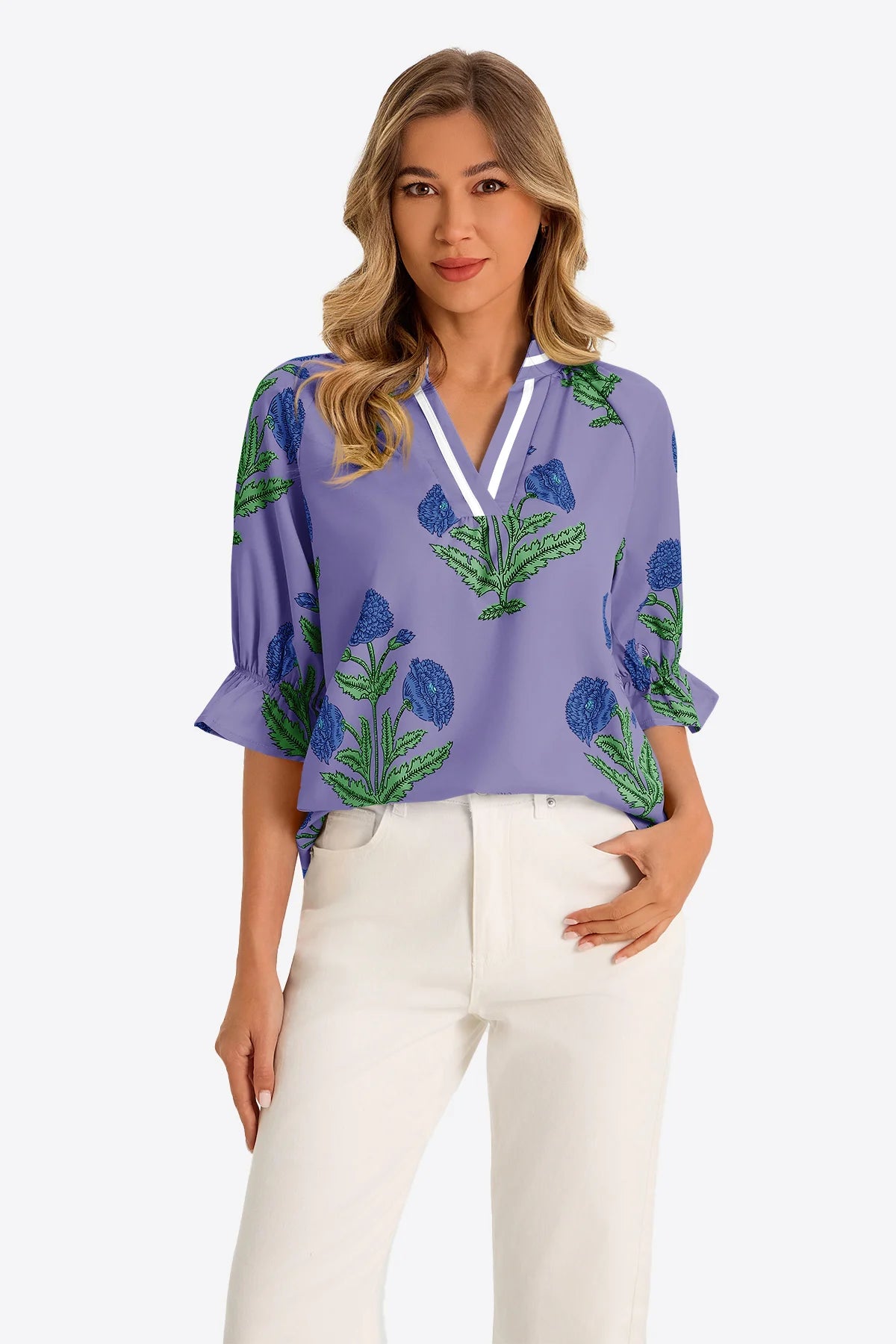 Womens Purple Boho Floral Blouses 1