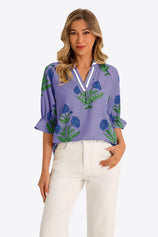 Womens Purple Boho Floral Blouses 1