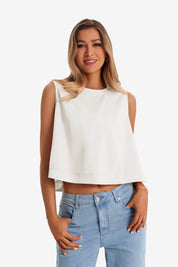 Womens White Casual Cropped Tank Tops