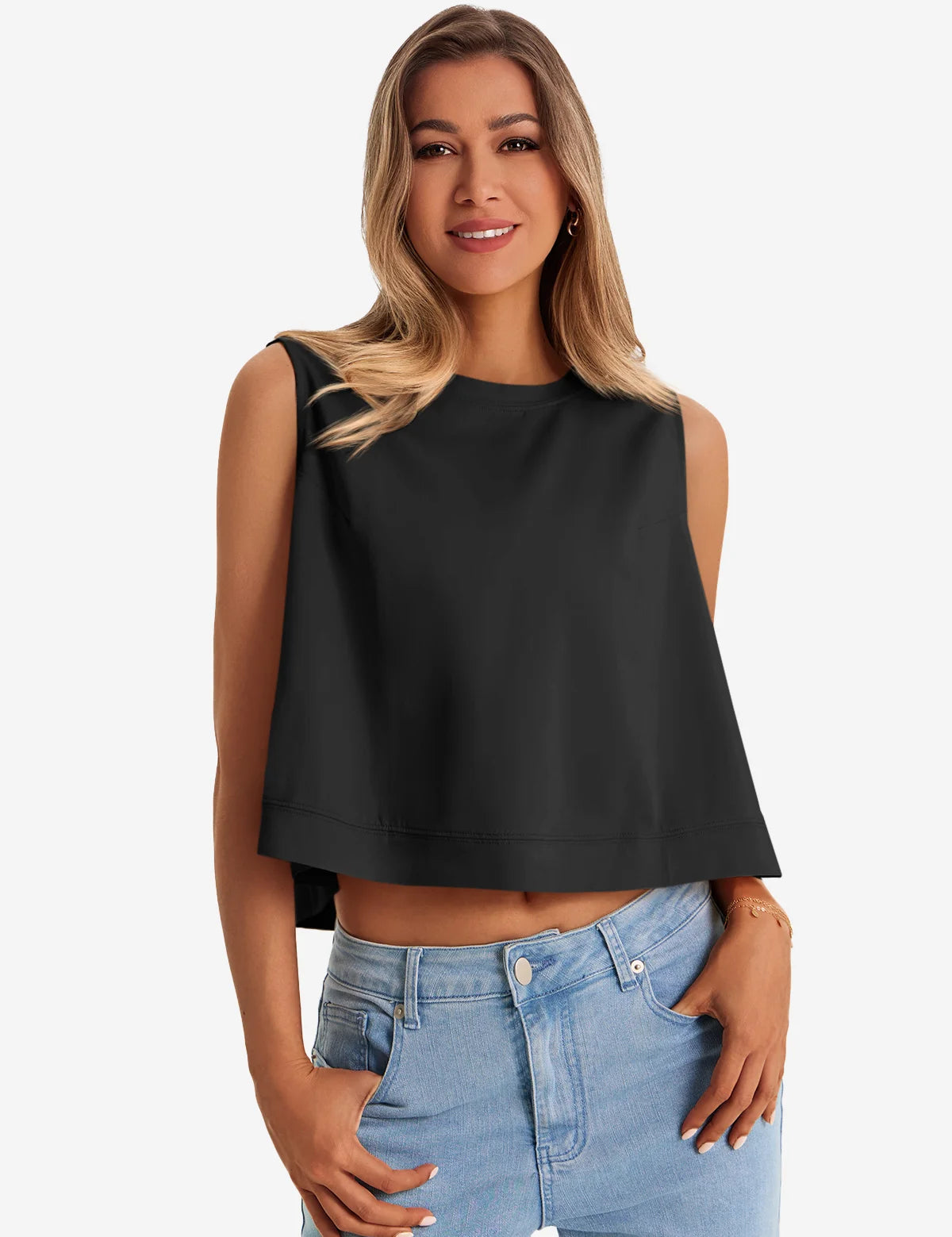 Womens  Black Casual Cropped Tank Tops