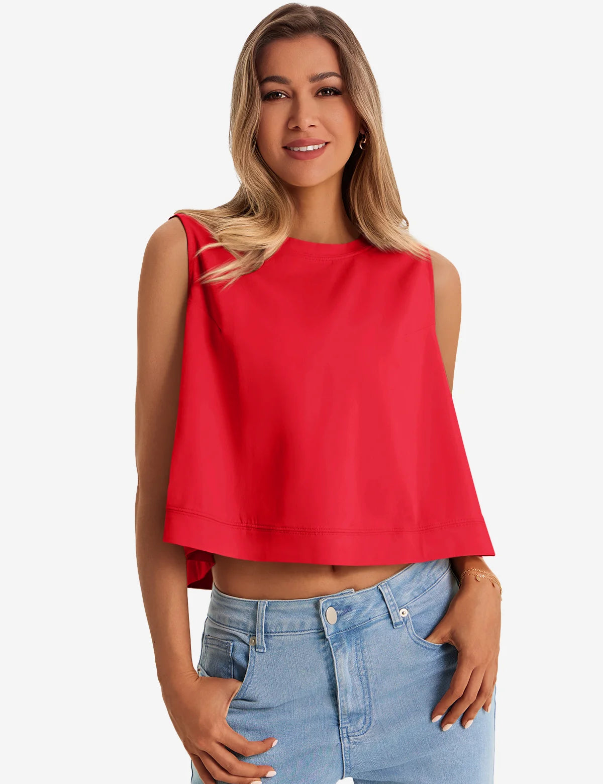 Womens Red Casual Cropped Tank Tops