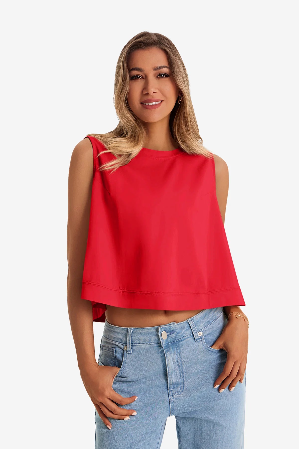 Womens Red Casual Cropped Tank Tops