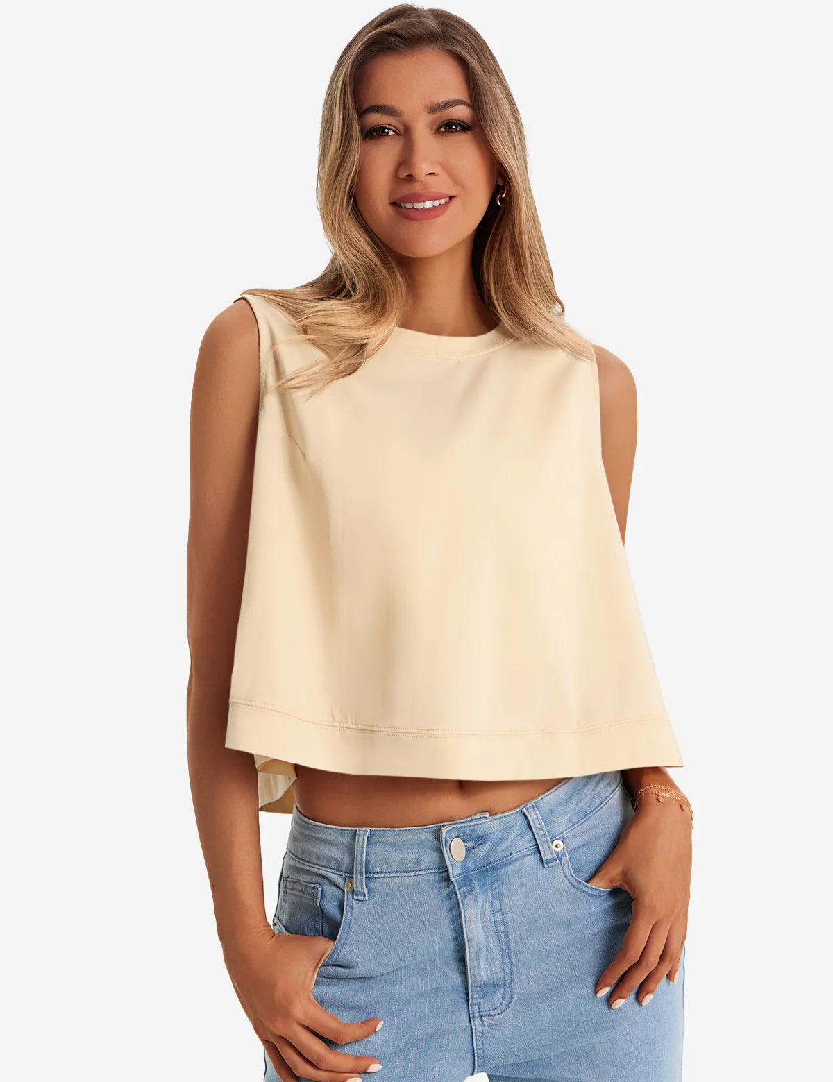 Womens Apricot Casual Cropped Tank Tops