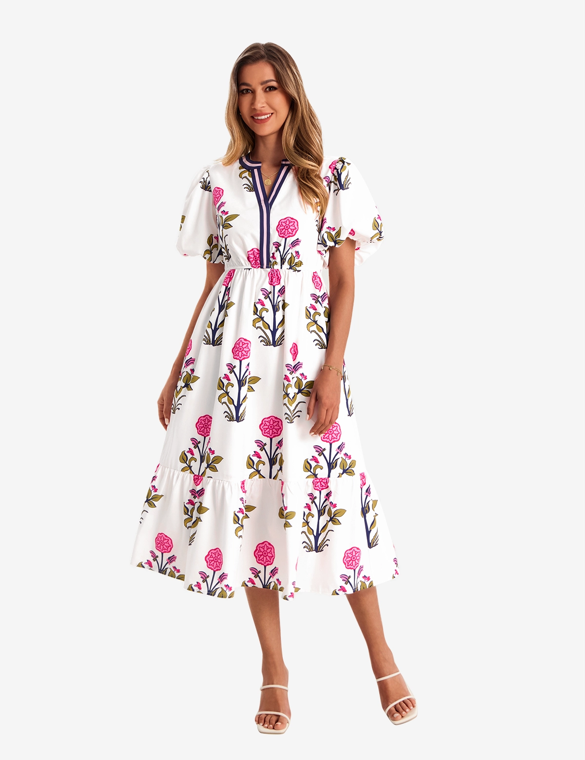 Womens White Floral Print Maxi Dress 1