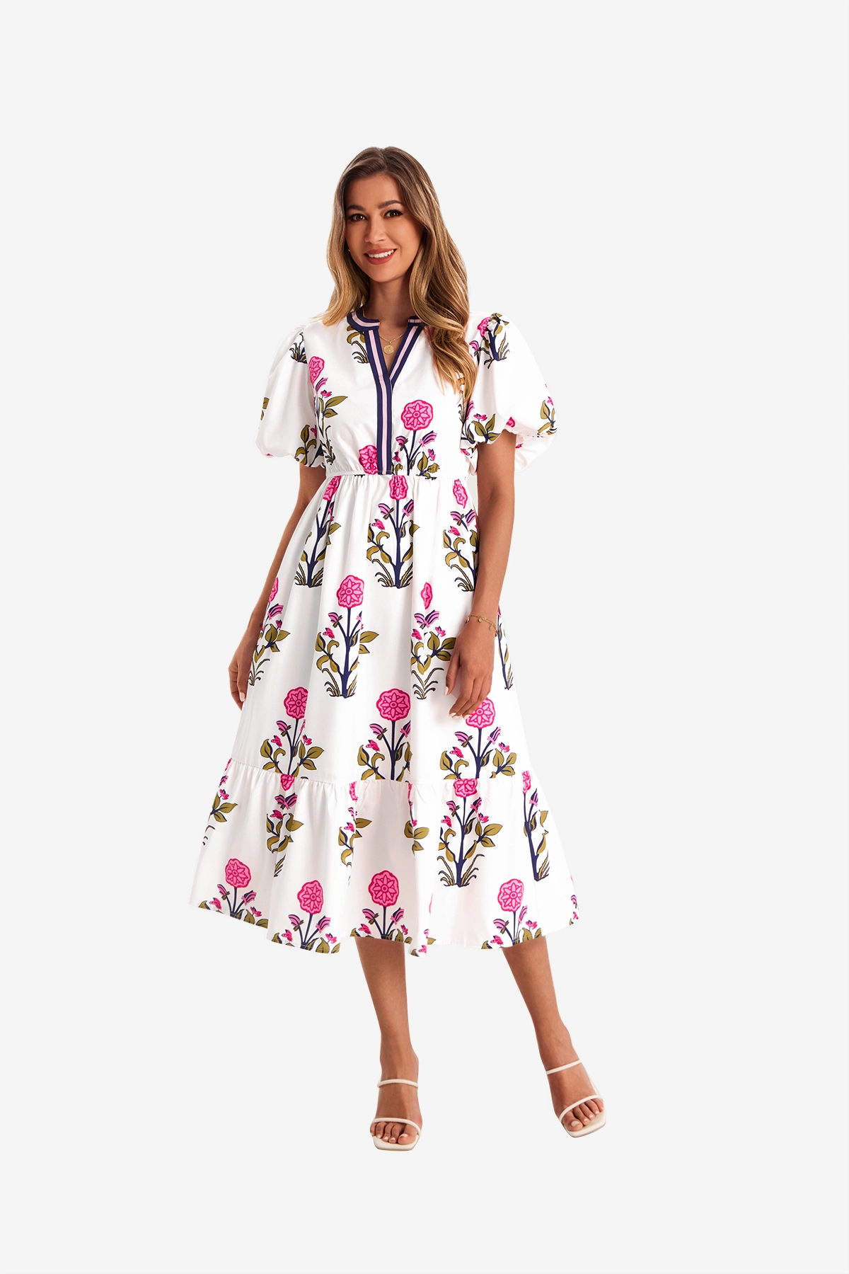 Womens White Floral Print Maxi Dress 1