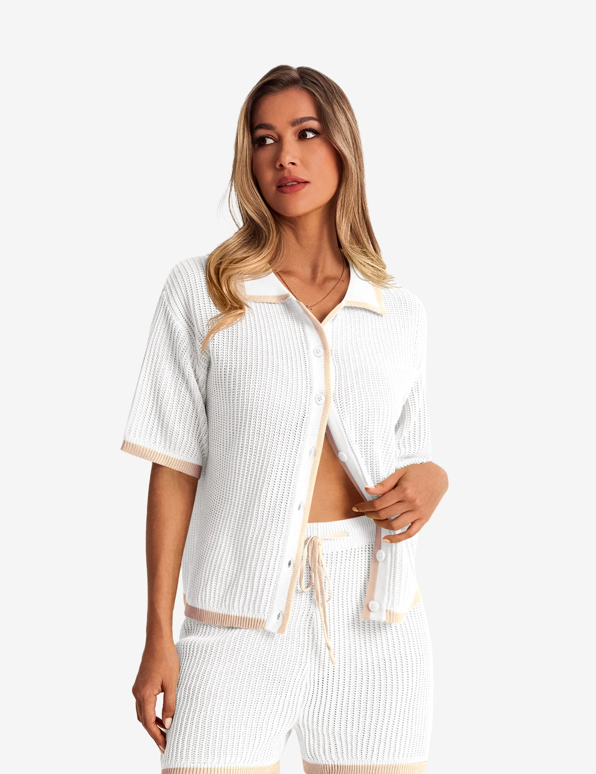 Womens White Color Block 2 Piece Sets 1