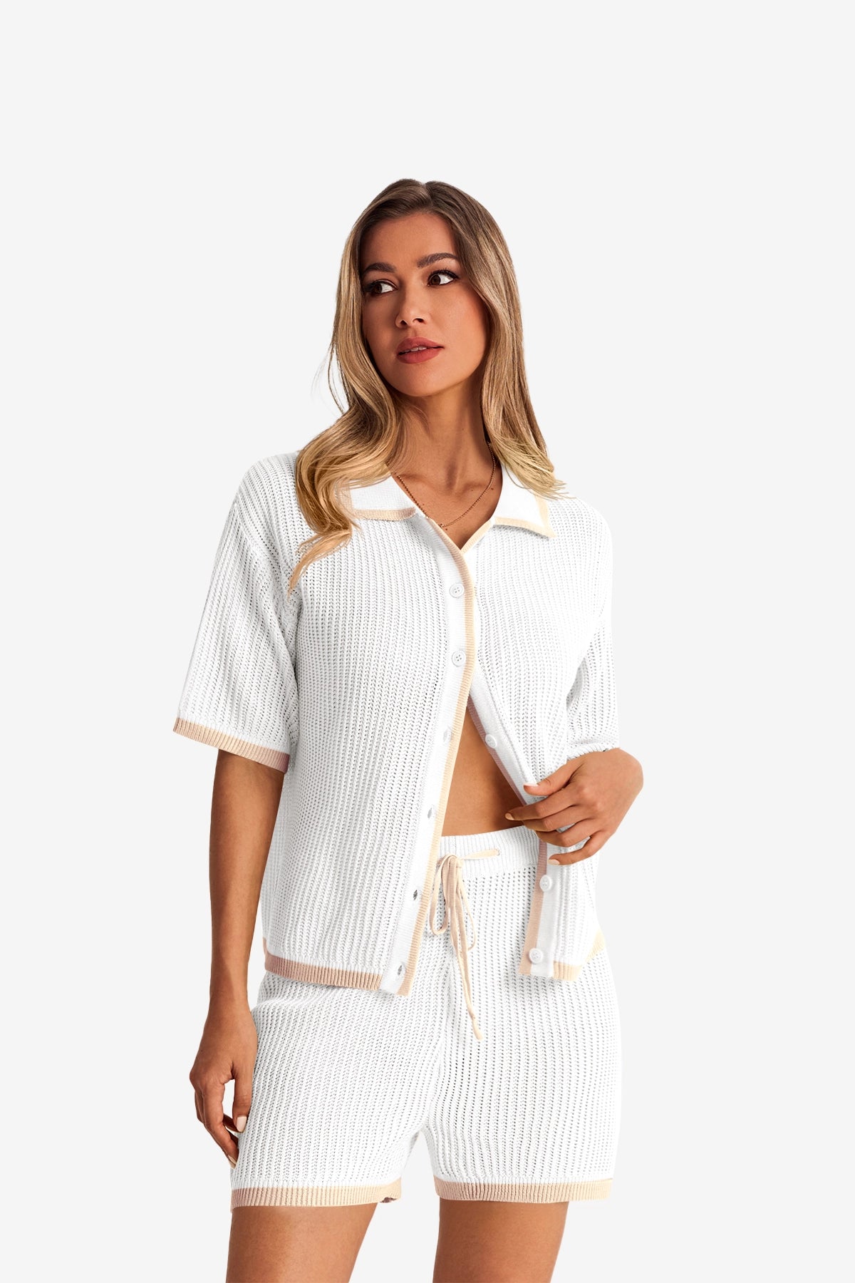 Womens White Color Block 2 Piece Sets 1