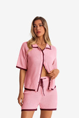 Womens Pink Color Block 2 Piece Sets 1