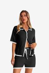 Womens  Black Color Block 2 Piece Sets 1