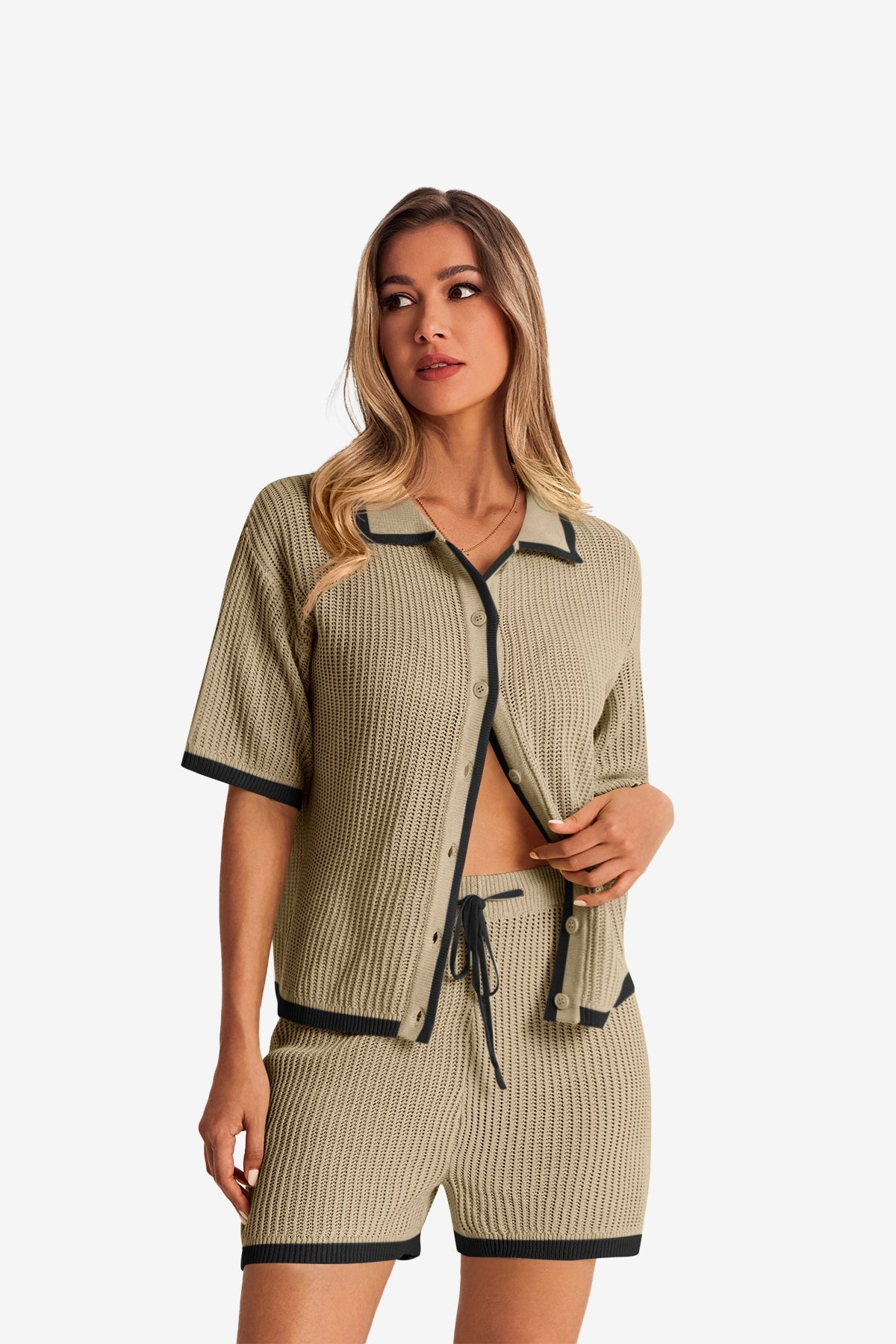 Womens Khaki Color Block 2 Piece Sets | CicyBell