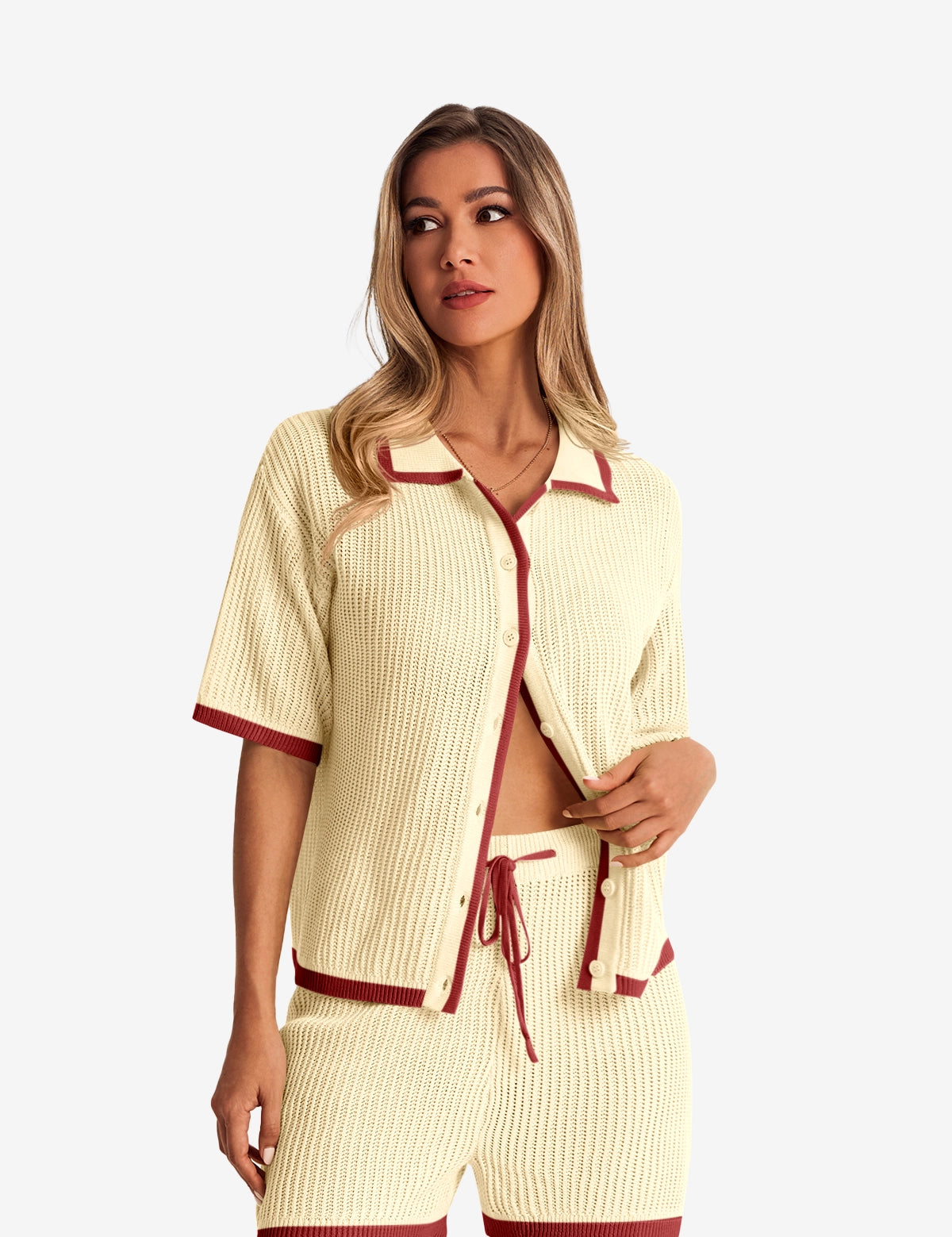 Womens Beige Color Block 2 Piece Sets 1