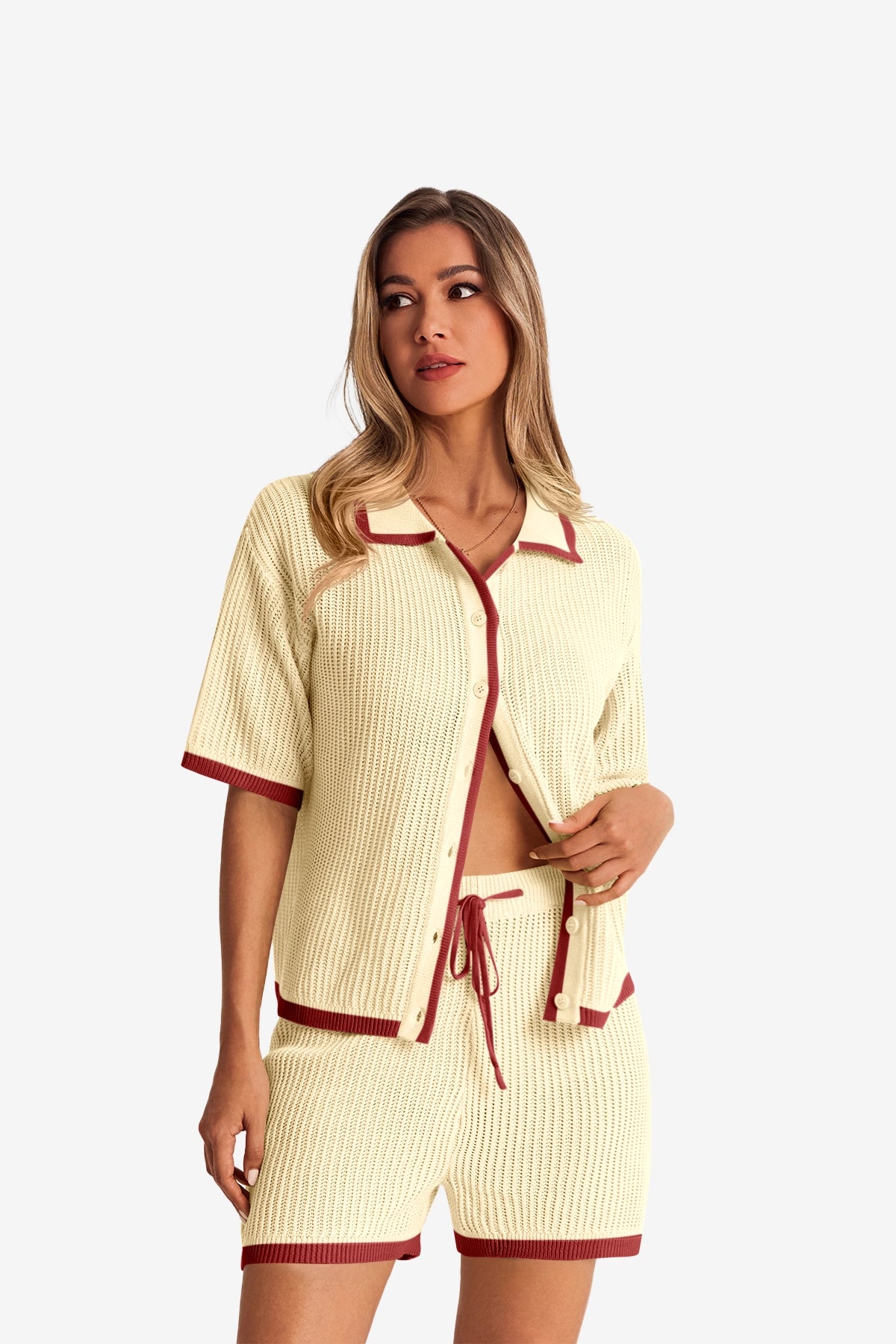 Womens Beige Color Block 2 Piece Sets 1