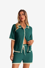 Womens Deep Green Color Block 2 Piece Sets 1