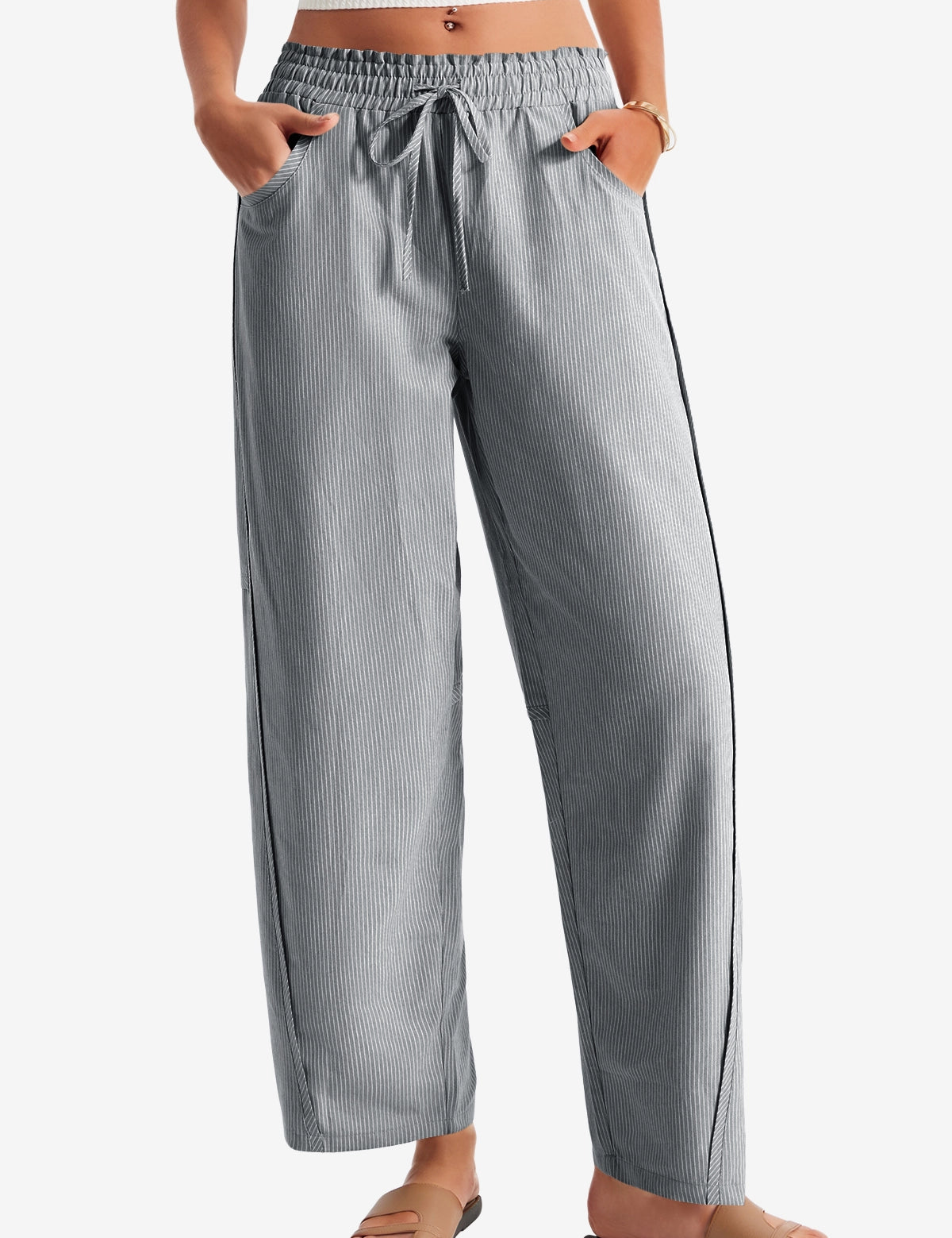 Womens Dark Grey Wide Leg Striped Pants 1