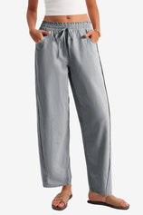 Womens Dark Grey Wide Leg Striped Pants 1