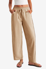 Womens Khaki Wide Leg Striped Pants 1