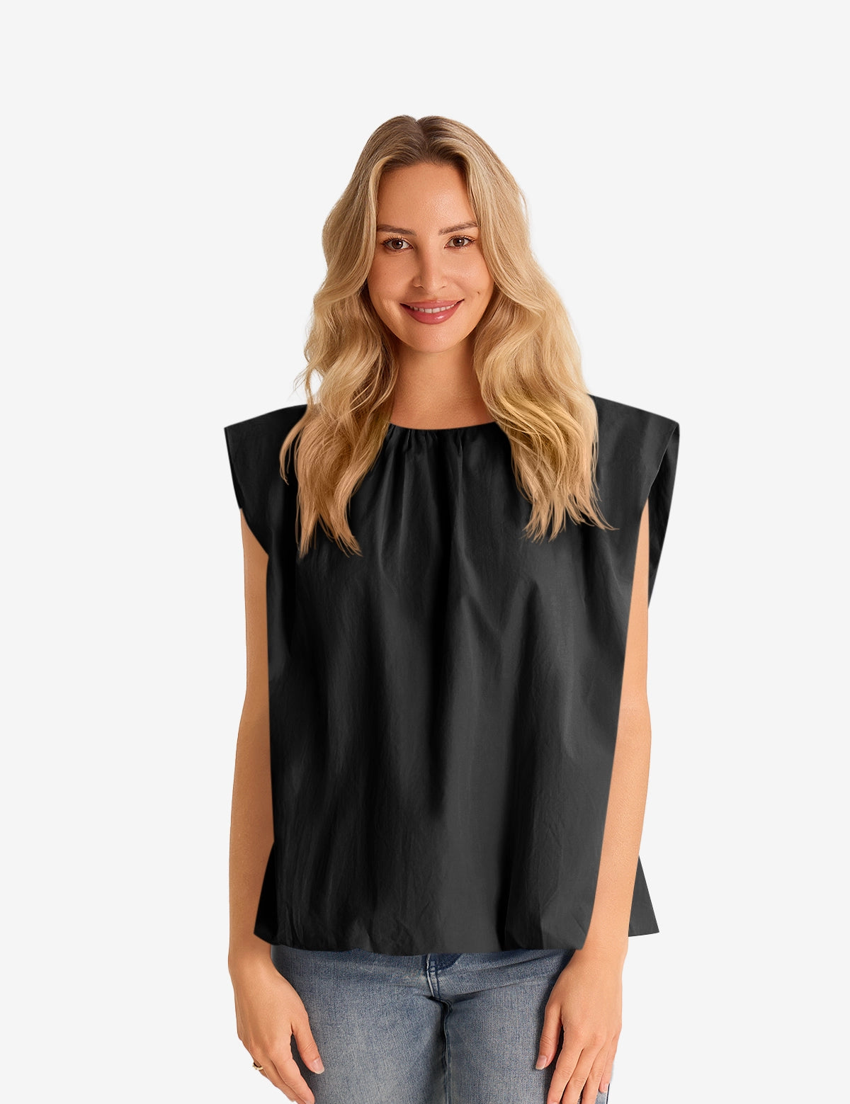 Womens Black Cap Sleeve Blouses 1