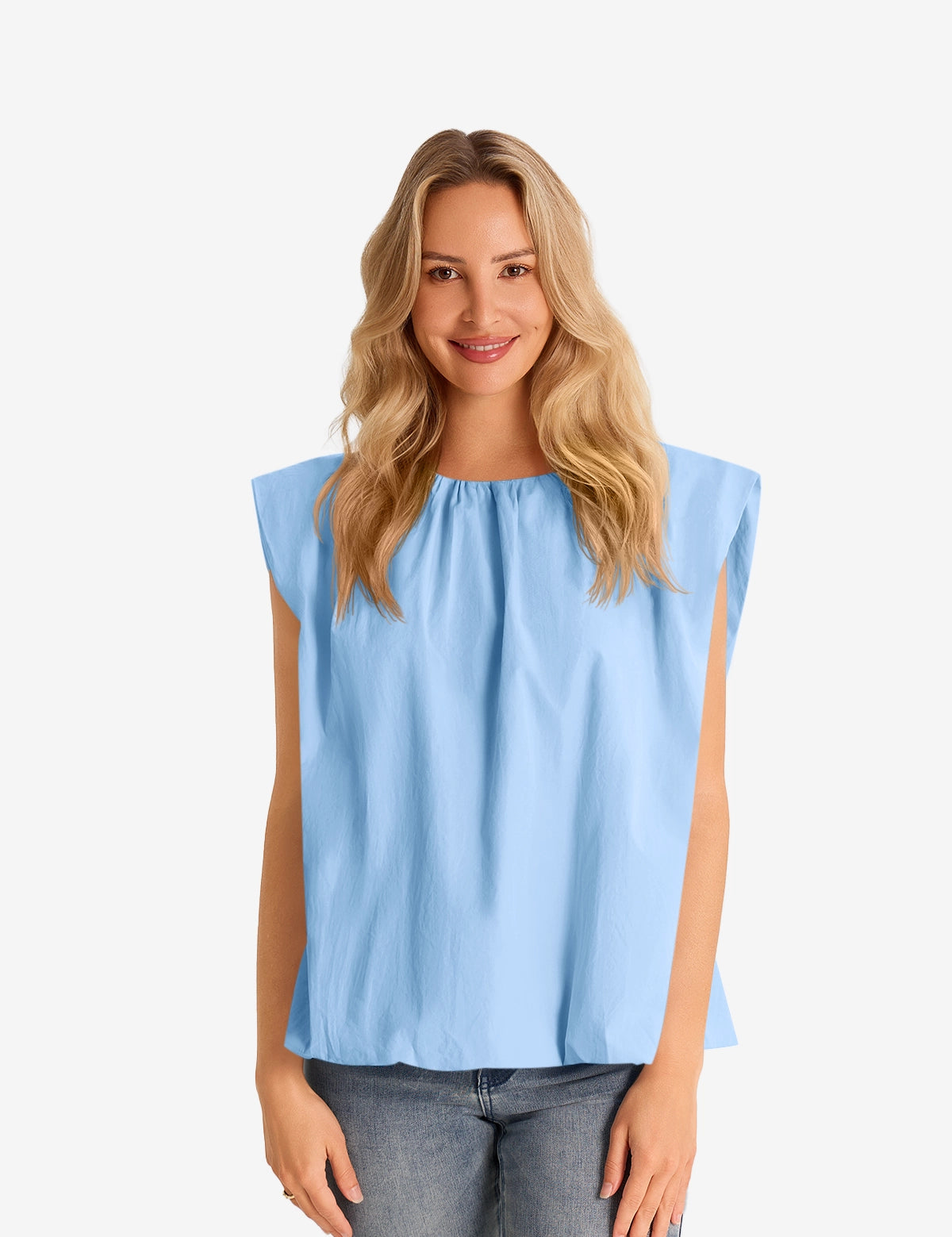 Womens Sky Blue Cap Sleeve Blouses 1