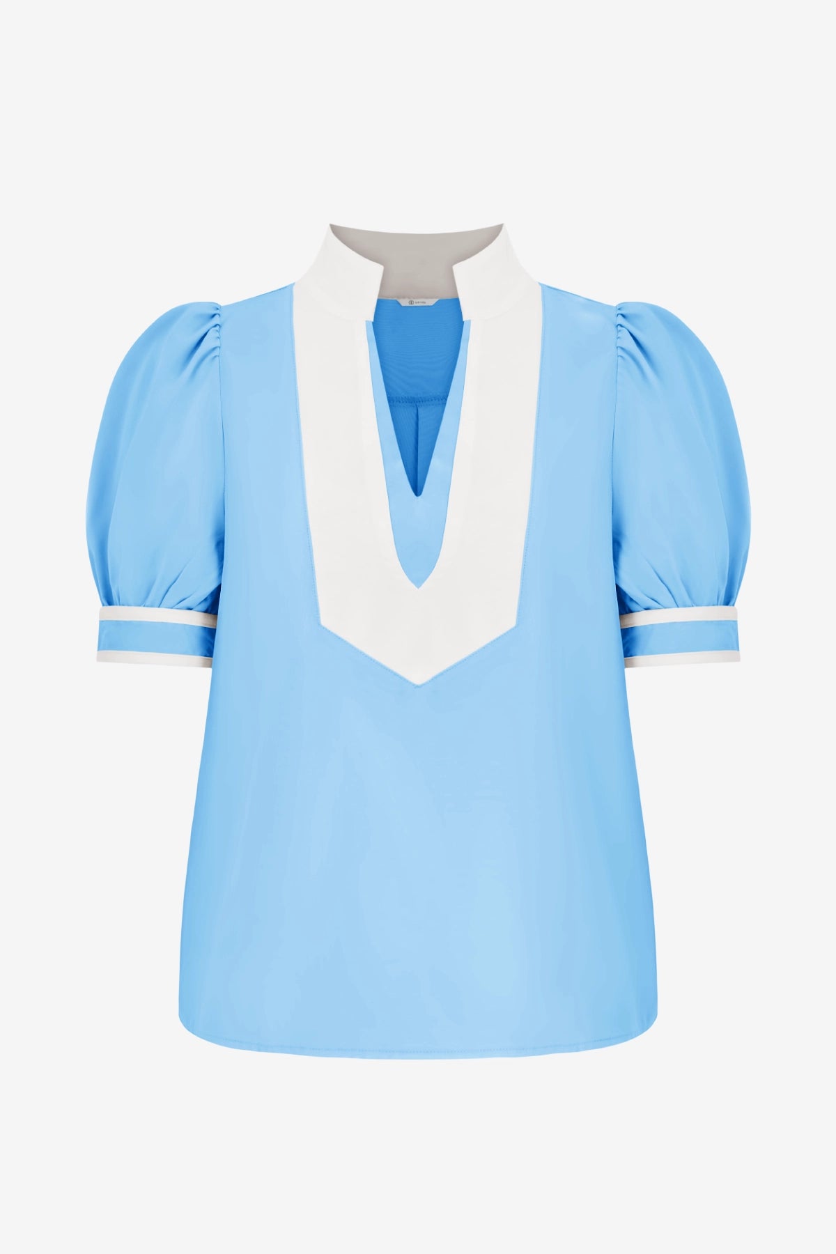 Womens Blue Color Blcok Puff Sleeve Blouses | CicyBell