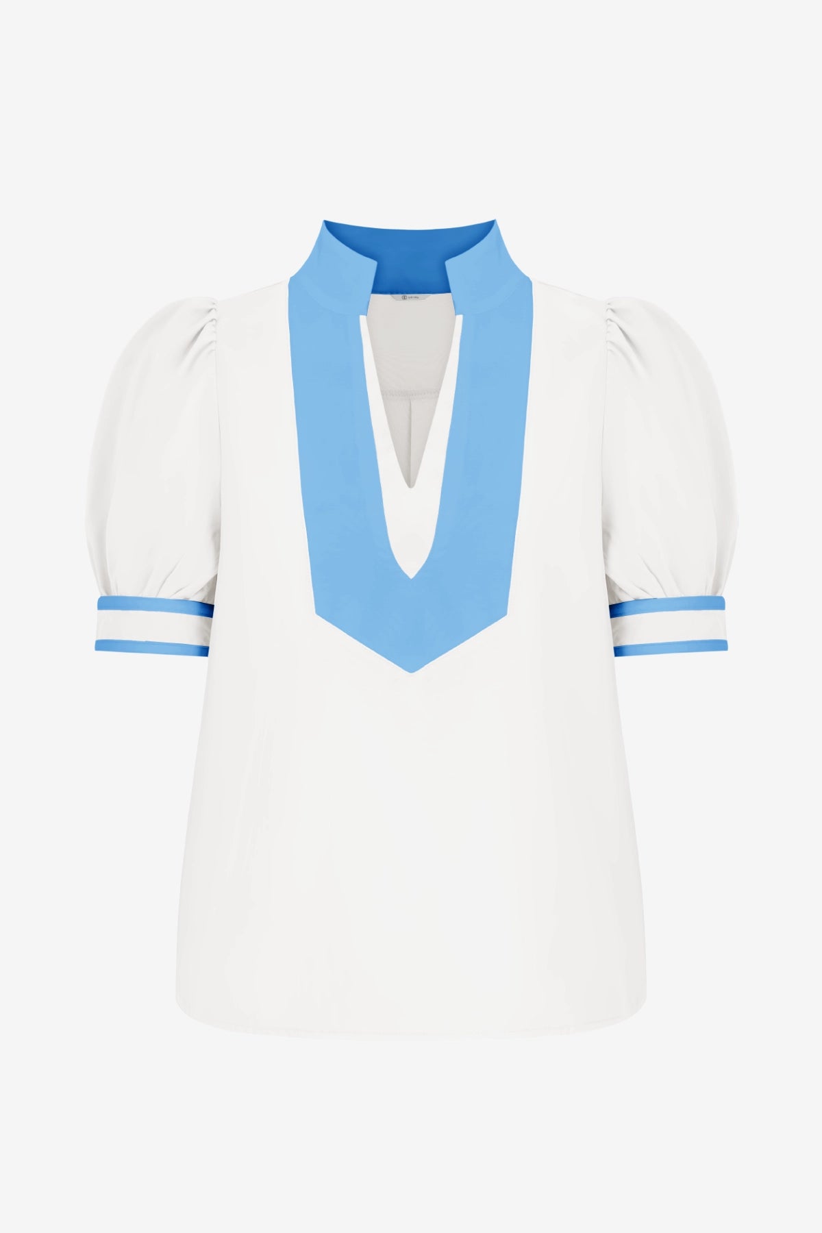 Womens White Color Blcok Puff Sleeve Blouses | CicyBell