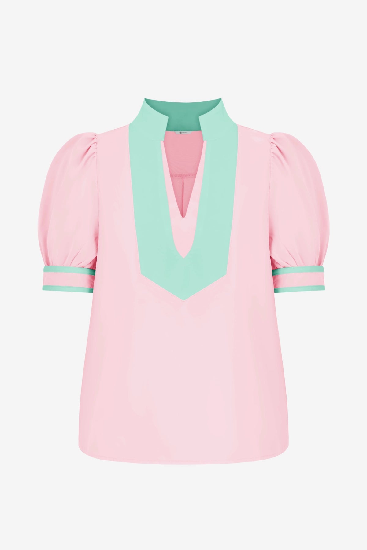 Womens Pink Color Blcok Puff Sleeve Blouses | CicyBell