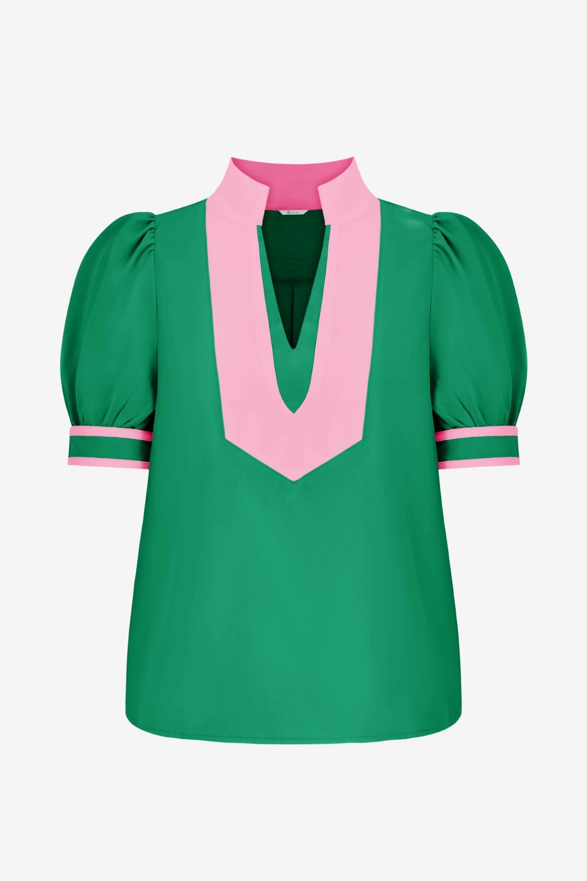 Womens Green Color Blcok Puff Sleeve Blouses | CicyBell