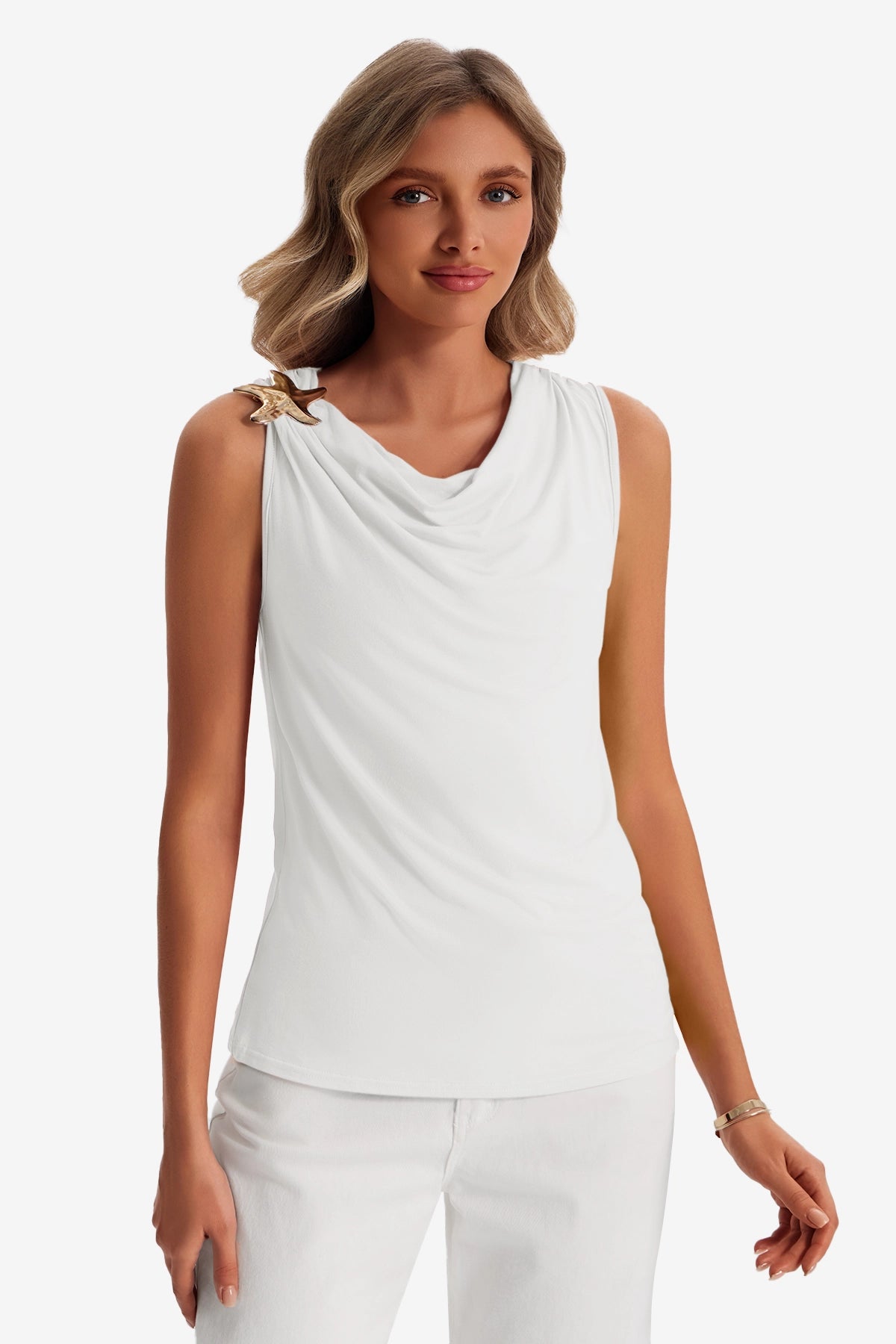Womens White Summer Crew Neck Tank Tops 1