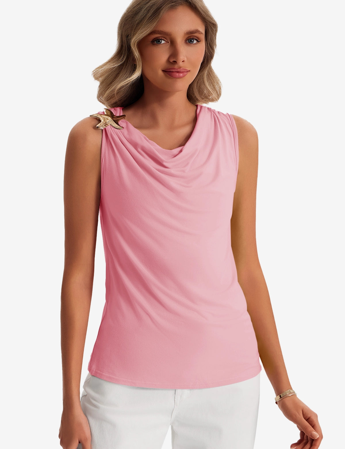Womens Pink Summer Crew Neck Tank Tops 1