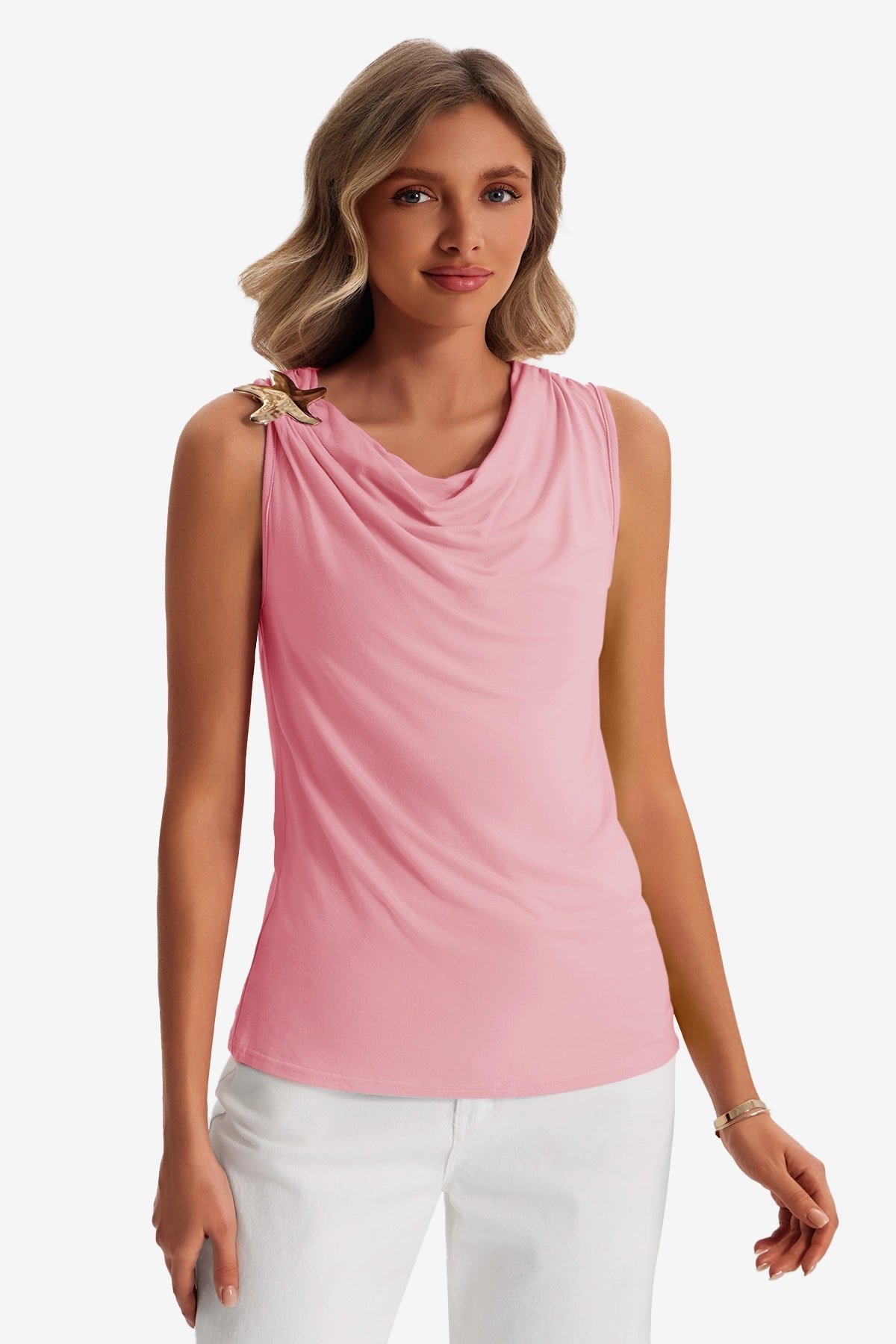 Womens Pink Summer Crew Neck Tank Tops 1