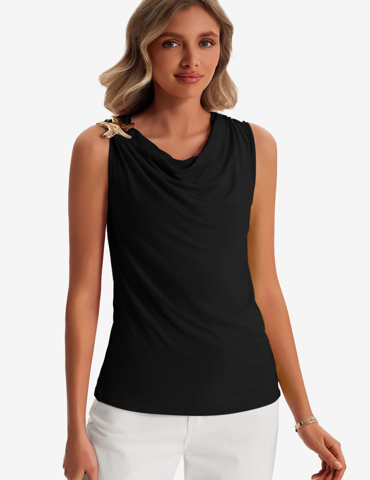 Womens Black Summer Crew Neck Tank Tops 1